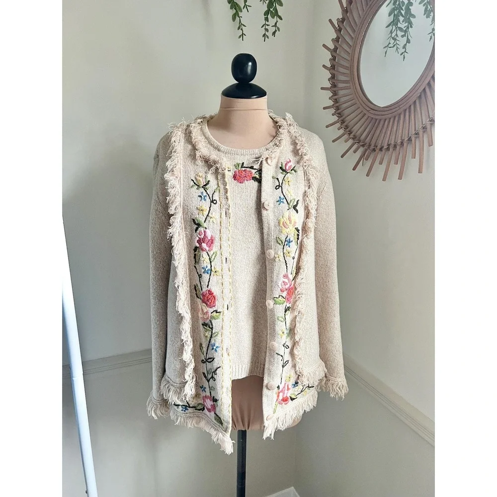 Vintage Haband Floral Embroidered‎ Floral Two Piece 70s Inspired Set